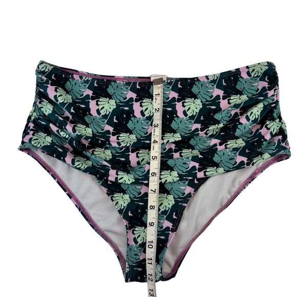 Bikini Bottoms XL Purple Green Palm Tree Leaf Print High Waist Botanical Briefs - Picture 4 of 8